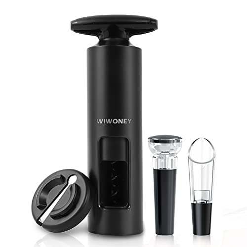WIWONEY Tire-Bouchon à Vin avec Décapsuleur en Forme de T et Coupe-Feuille Comme Base, le Vin Manuel L'ouvre-bouteille est Portable, Noir Mat Cover