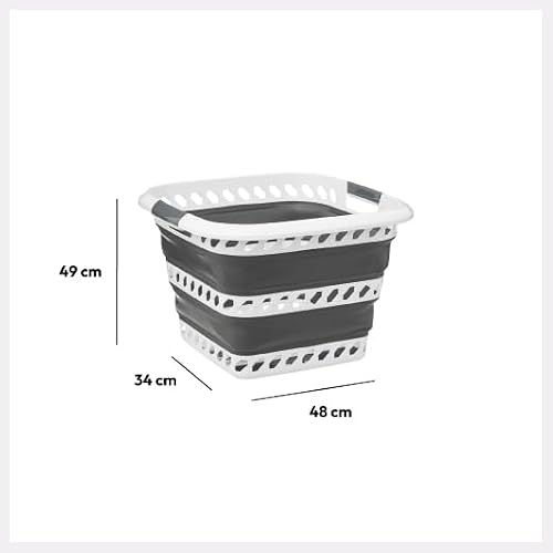 5five - Corbeille à Linge Pliable 40L - 2 Poignées Confortables - Panier à Linge Rétractable - Grande Capacité - Gris et Blanc – vue 7