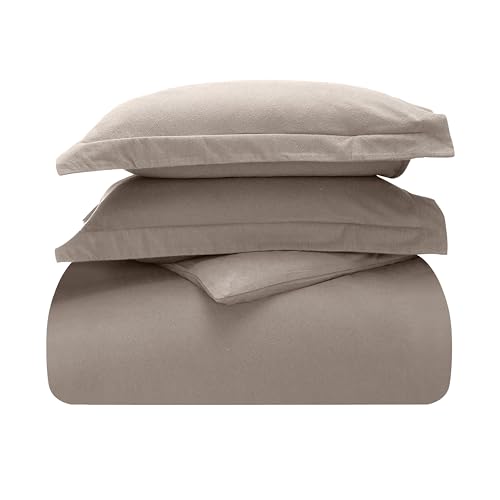 Image of Superior Rome Flannel Cotton Duvet Set, Soft Brushed Duvet Cover, Modern Farmhouse Bedding, Basics, Comforter or Duvet Insert Cover, Includes; Duvet Cover, Pillow Sham, Twin, Solid Grey