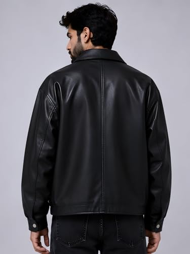 1STREET Men's Faux Leather Biker Jacket Black M - Image 4