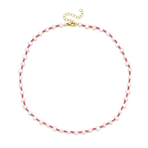 Collier pendentif chaîne hommes femmes avec perles d'eau douce et rocaille style bohème