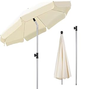 TLGREEN 2m Strand Sonnenschirm, Tragbar Neigbar Gartenschirm, Outdoor Sonnenschutz mit UV Schutz, 8 Stahlrippen, Basis Nicht enthalten, für Outdoor Strand/Garten/Pool/Terrasse, beige