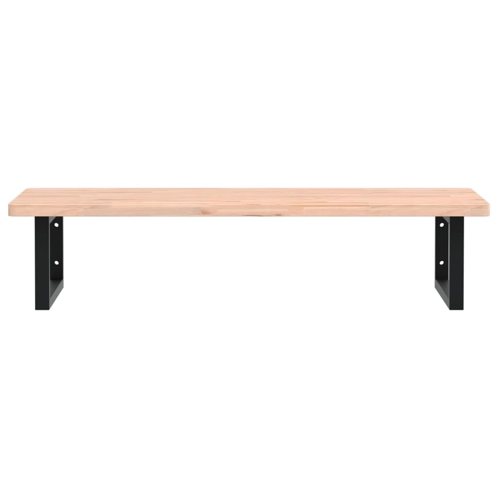 Regał pod umywalkę, montaż ścienny, ze stali i litego drewna bukowego, 100 x 50 cm, z prostokątnymi uchwytami, zajmuje mało miejsca, miejsce do przechowywania i półki, wytrzymały i