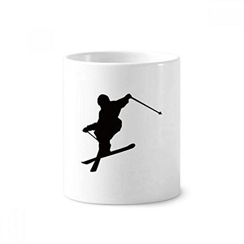 Porte-brosse à dents de ski en céramique blanche et pot à stylo silhouette noire 350ml