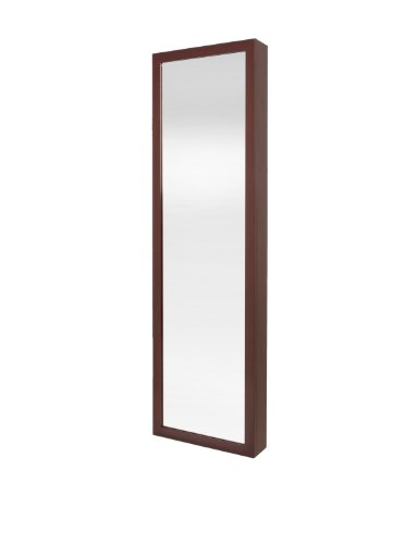 Plaza Astoria Over The Door/Wall-Mount Jewelry Armoire with Full Length Mirror, Lined Storage Interior, Vanity Mirror, Cherry