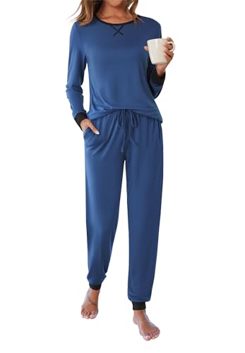 Ekouaer Women's Pajamas Sets Long Sleeve Pjs 2 Piece Loung Set with Pocket