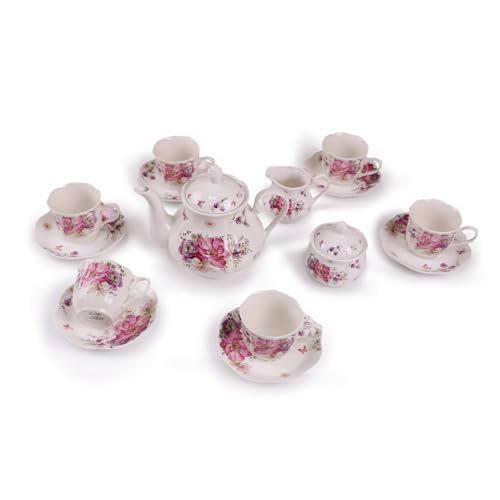 Guangyang 15pcs Porcelain Tea Sets 7 OZ Cups& Saucer Service