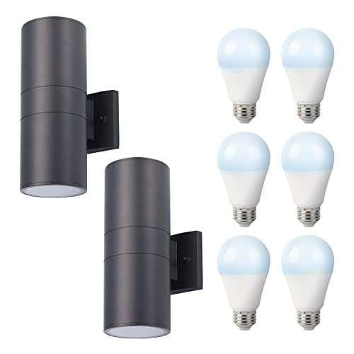 Asd (2 Pack Patio Wall Light Fixture With Two E26 Base Sockets Etl Listed & Ostwin (6 Pack) 9W Led Light Bulb - E26 Base A19 5000K Ul Listed #TOP17