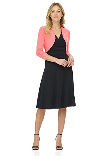 Image of Rekucci Women's Chic Soft Knit Stretch Bolero Shrug with Ruched Sleeves