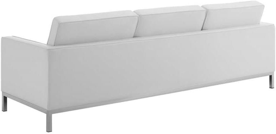 Pemberly Row 3-Piece Sofa Set, Vegan Tufted Faux Leather Upholstery, White Finish, Stainless Steel Legs, Mid-Century Modern Living Room Furniture Set with Sofa and 2 Armchairs, Dense Foam Padding