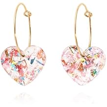 Glitter Heart Dangle Drop Hoop Earrings for Women Dainty Gold-tone Acrylic Love Hearts Statement Dangling Lightweight Fashion Y2K Jewelry for Christmas Girlfriend Her