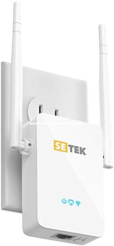 SETEK WiFi Extender Signal Booster, up to 2400 sq.ft Coverage, Wireless Internet Superboost Amplifier - Covers 15 Devices with 2 External Advanced Antennas, 5 Working Modes, LAN/Ethernet Port (White)