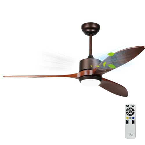 reiga ‌Ventilador de techo 132 cm en nogal con luz, telecomando, motor DC silencioso y purificador de aire integrado con pastillas de carbono de coco para el hogar