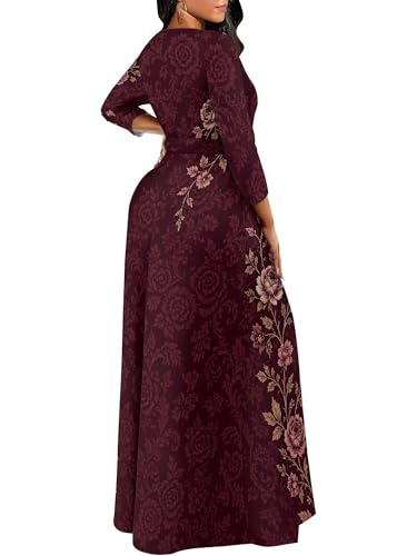 Image of PinkPatty Women's Long Sleeve Maxi Dress Plus Size Trendy Wedding Guest Dress with Pockets&Belt