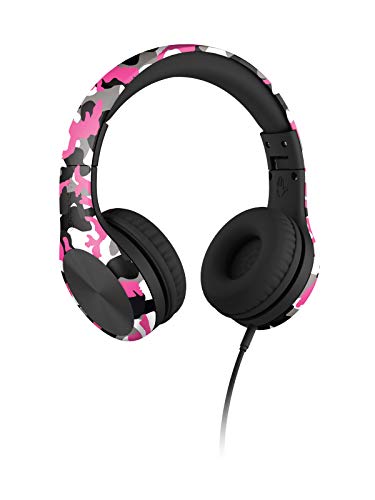 New! LilGadgets Connect+ PRO Kids Premium Volume Limited Wired Headphones with SharePort and Inline Microphone (Children) - Pink Camo