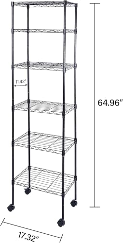 Image of Simple Deluxe 6-Tier Storage Shelves, 17.32 inch W x 11.42 inch D x 64.96 inch H Adjustable Shelving Unit with Wheels and Hanging Hooks, Black