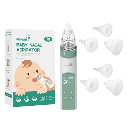 Image of Baby Nasal Aspirator Green with 6 Food-Grade Silicone Replacement Nozzles, Nose Sucker for Baby, Automatic Nose Sucker for Infants, Rechargeable, with Music & Light Soothing Function