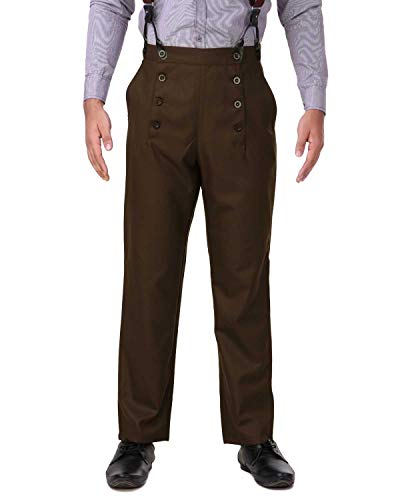 ThePirateDressing Mens Steampunk Victorian Pants Renaissance Faire Gothic Cosplay Trousers C1328-Espresso-X-Large