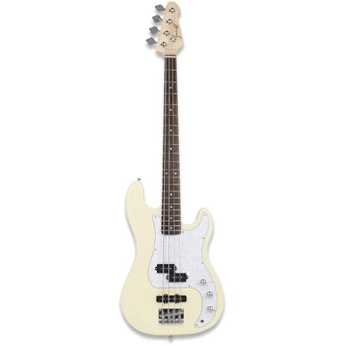 Fojill Full Size Standard Electric Bass Guitar Four 4 String Right Hand Handed Basswood Body European Maple Neck Genuine Rosewood Fretboard Fingerboard with Gig Bag Strap Cable(FPJ-60CM)