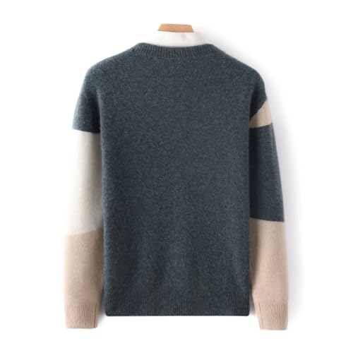 Disimlarl Men Wool Patchwork Sweater Crewneck Splicing Contrasting Colors Knit Pullover Jumper3