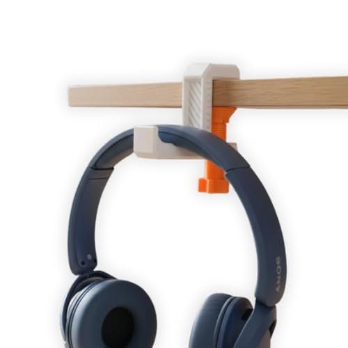 Image of Aesthetic Headphone Hook | Desk-Mounted Headphone Hanger | Durable, Space-Saving & Scratch-Free Stand for Gaming, Office, and Home Setup (White & Orange)