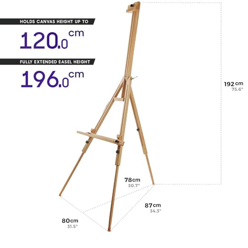 Mont Marte Heavy Duty Tripod Easel, Adjustable Beech Wood Artist Easel for Painting, Holds Canvas up to 120cm (47") High