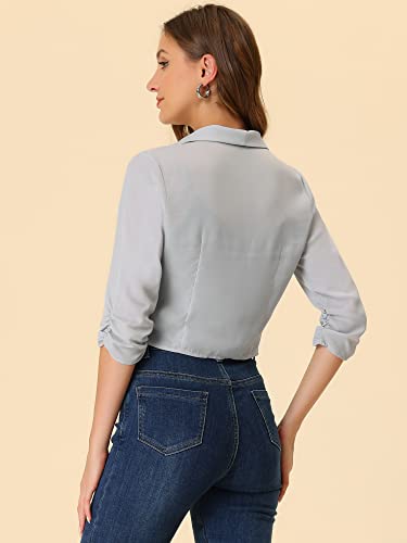 Image of Allegra K Summer Chiffon Bolero Shrug Blazer for Women's 3 /4 Ruched Sleeve Shawl Lapel Thin Lightweight Open Front Cardigans