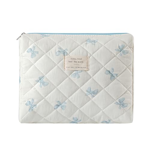 uekeboag Quilted Cotton Makeup Bag,Coquette Quilted Toiletry Bag for Women and Girls,Floral Coquette Pouch,Cute Kawaii Travel Cosmetic Bags(Little Blue Bow)
