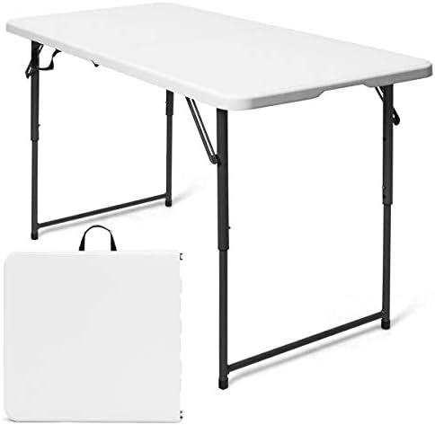 Goplus 4 ft Folding Table, 48 x 24 Inch Height Adjustable Foldable Utility Table, Portable Indoor Outdoor Picnic Party Dining Camping Table