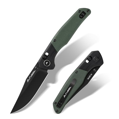 FLISSA ARKAN Folding Pocket Knife 3.4 14C28N Steel Blade with G10 and Linen Micarta Handle Crossbar Lock Pocket Clip for EDC Outdoor Hiking Camping Gift for Men Women