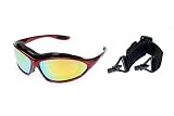 Ravs SPORTBRILLE Skibrille - Kitesurfen - RADBRILLE Sonnenbrille mit Band, BÜGEL und SOFTBAG SUPER Flash VERSPIEGELT