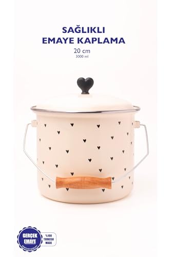 Black Cupid Heart Pattern Enamel Container, 20cm, 3 Liter, Aluminum, Durable, Multi-Purpose Storage Pot, 10x10 inches, Compatible with All Stovetops