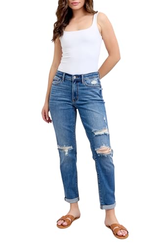 Judy Blue Mid Rise Vintage Wash Destroy Boyfriend Jeans2