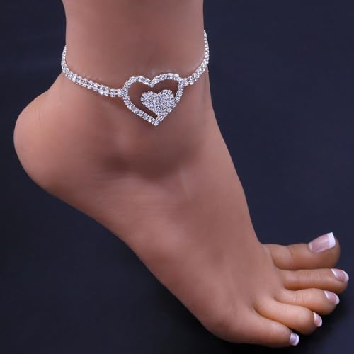 Image of Sora Tuki Ankle Bracelets for Women Waterproof Butterfly Heart Cross Anklets for Women Tennis Rhinestone Anklet Bracelet Large Plus Size Anklets Big Ankle Beach Summer Foot Jewelry