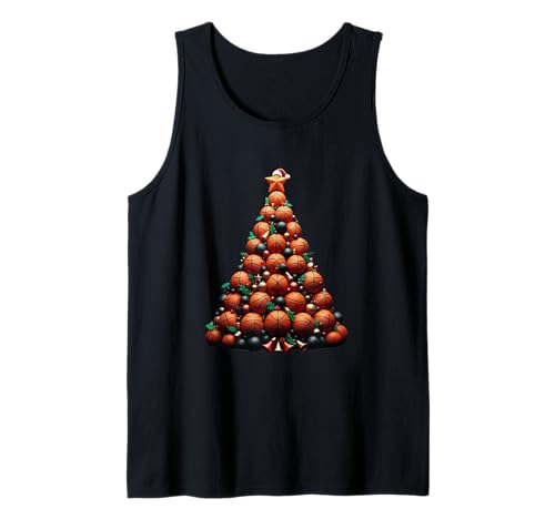 Pelotas de baloncesto Árbol de Navidad con sombrero de Papá Camiseta sin Mangas