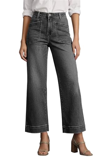 Cicy Bell Womens Cropped Wide Leg Jeans High Waisted Baggy Denim Ankle Pant