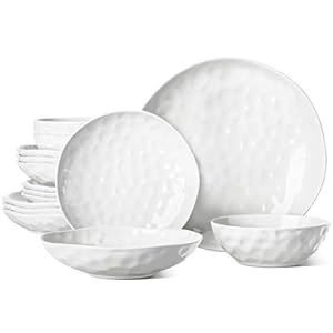 Large Dinnerware Set 16 Piece Service for 4, Plates and Bowls Sets, High-fired at 2372°F, for Dessert Salad and Pasta, Dishes Set w/Cereal Bowls