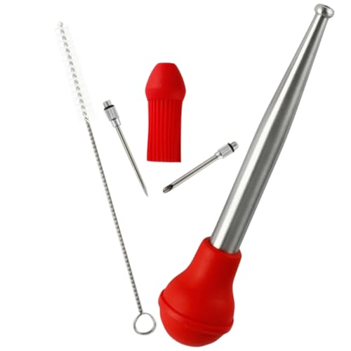 Cabilock Bbq Seasoning Brush Metal Turkey Baster Stainless Steel Grease Sucker Cooking Tool Kitchen Basters for Meat Basting 1 Set of Bbq Injector Sauce Injection Tool