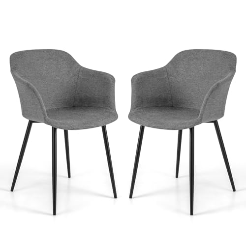 GiantexUK Dining Chairs Set of 2, Upholstered Kitchen Chairs with Backrest, Metal Legs & Non-Slip Foot Pads, Breakfast Side Chairs Seating for Home Dining Living Room Lounge (Grey)