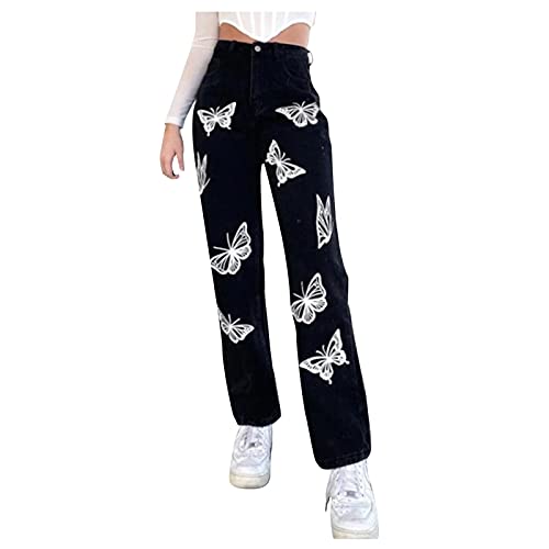 Jean avec strass femme grande taille noir coupe ample et taille haute L