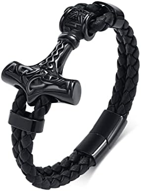 VNOX Mens Viking Bracelet Braided Rope Wristbands Stainless Steel Norse Vikings Jewelry Valknut Protection Amulet Birthday Gift for Men Boys