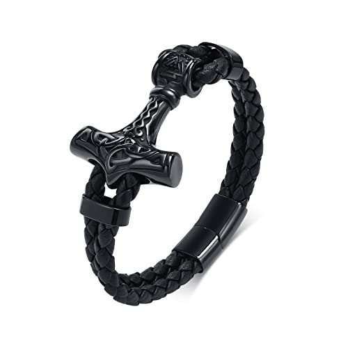 Vnox Viking Bracelet For Men - Genuine Leather Braided Viking Bracelets Vintage Thor's Hammer Wrap Cuff Wirstband Bracelets,Viking Jewelry For Men #TOP13