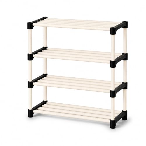 Image of GOLABROS 4 Tier Shoe Rack | Durable Plastic & Metal Shoe Stand | Multipurpose Footwear Storage Organizer | Space Saving Rack for Home, Bedroom & Entryway | Black