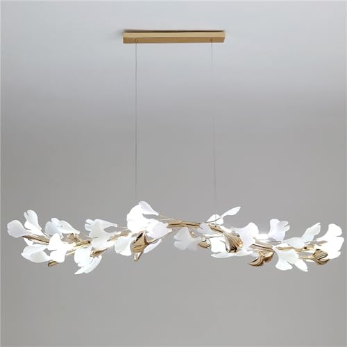 Lustre moderne feuilles de ginkgo dorées 120cm pour salle à manger d'exception
