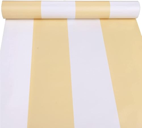 Papel tapiz autoadhesivo de vinilo amarillo y blanco con rayas anchas para despegar y pegar, para paredes, guardería, niñas, dormitorios, armarios,