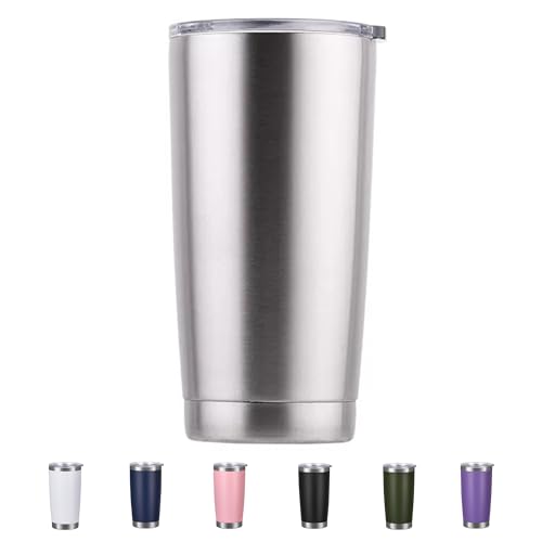 Image of Shunshi Insulated Travel Tumbler with Leak-Proof Lid, 20oz Double-Wall Stainless Steel Mug - Keeps Hot/Cold 4/10H, Car Cup Holder Fit, BPA Free - Ideal for Coffee, Commute & Gifts (Silver)