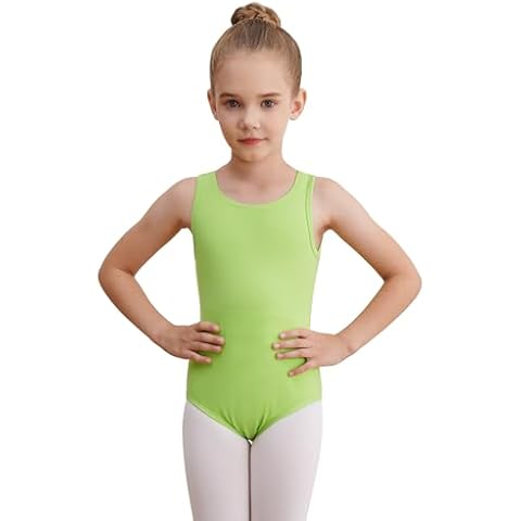 WEGETIT Gymnastics Leotards for Girls Gymnastics Ballet Sleeveless Tanktop Leotard (Neon Green,8-10 Years) Cover