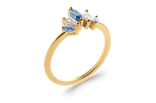 Bague plaqué or 18 carats et cabochon zircons marquises bleus de prestige