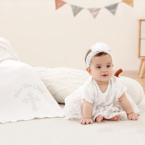 Baby Baptism Blanket – White Cotton Knit Christening Shawl with Embroidered Cross, Unisex Receiving Swaddle for Boys & Girls, 40x31 Inches, Soft Newborn Gift with Premium Gift Box4