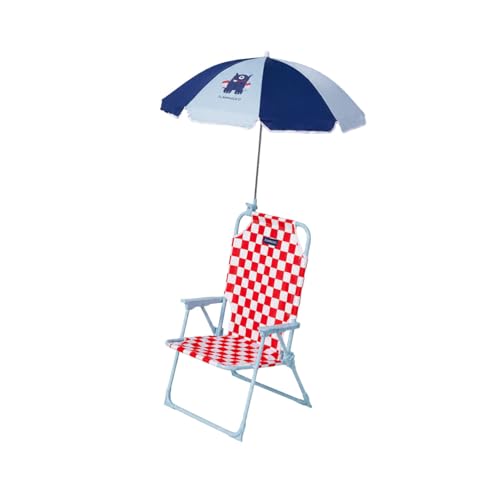 Flamingueo Silla Playa Ligera   Plegable   para Niños   con Sombrilla UPF 50+   Tejido Poliéster y Acero   Seguro Anticierre   Rojo y Azul